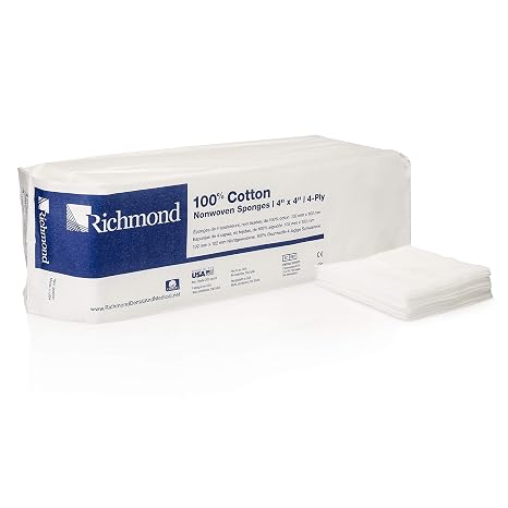 Richmond Dental & Medical 300633-CS 4" x 4" 100% Cotton Nonwoven Sponge, 4-Ply (Case Pack of 2000)