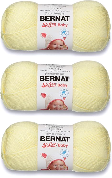 Bernat Softee Baby Solid Yarn - (3) Light Gauge 100% Acrylic - 5oz - Lemon - (3-Pack)