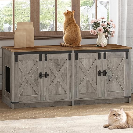 Hzuaneri Cat Litter Box Enclosure for 2 Cats, Hidden Litter Box Furniture