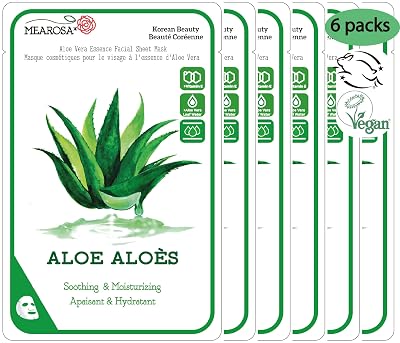 MEAROSA Aloe Sheet Mask Daily Facial Sheet Mask Dermatologically tested with Hyaluronic Acid,Vitamin E and Aloe Gel to Calm Moisturize Skin Korean Beauty Premium Quality Sensitive skinAll skin type