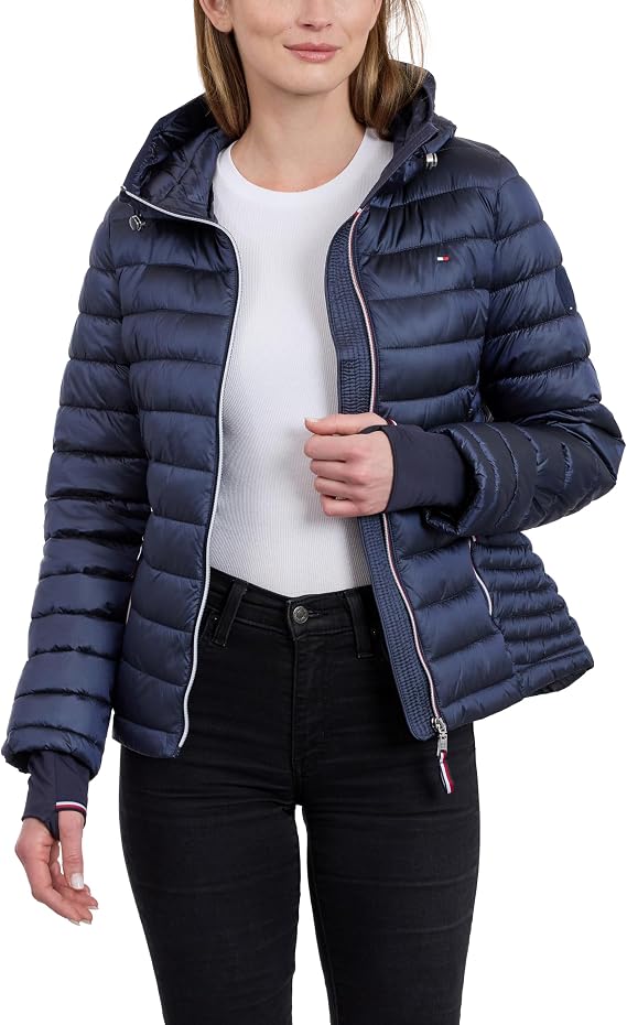 Tommy Hilfiger womens Lightweight Packable Puffer Jacket With Hood & Bag