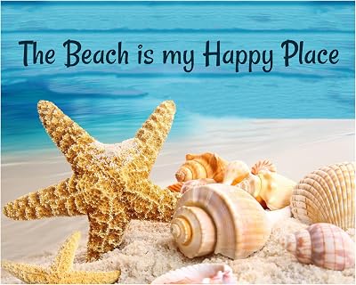AMERICAN LUXURY GIFTS Beach Is My Happy Place - Coastal Wall Decor - Beach House Living Room - 10x8 Unframed Print