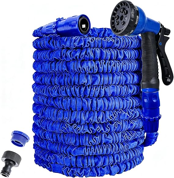 Expandable Garden Hose,100ft Hose Pipe,30m Hosepipes for Garden,Magic Lightweight Water 8-Pattern Stretch Hose with 3/4", 1/2" Fittings (100ft, Blue)