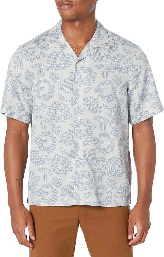 Club Monaco Men's Short Sleeve Floral Camp Collar Shirt