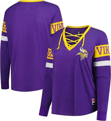 New Era Womens NFL Plus Size Throwback Lace-Up Long Sleeve T-Shirt