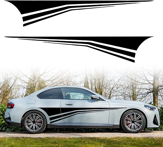TOMALL 2Pcs 70'' Sports Racing Stripe Sticker for Car Body Door Side Skirt Bumper Stripe Graphic Vinyl Decal Decoration for All Cars SUV Truck Vehicles Universal Auto Stickers Accessories (Black)