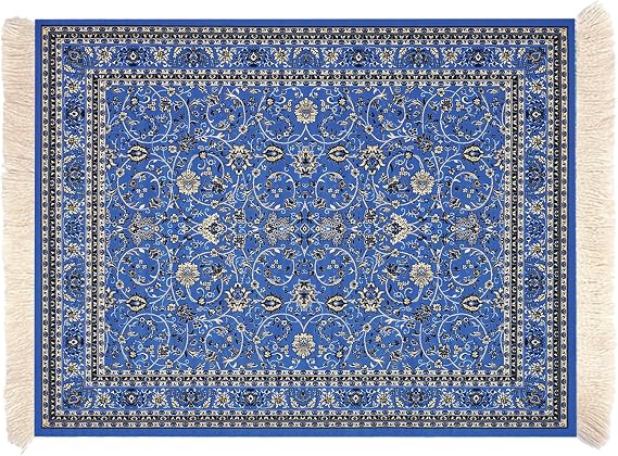 Beautiful Oriental Style Mouse pad, Small Tassel Computer Laptop Mouse pad, Vintage Carpet Coaster placemat, Non-Slip Mouse pad Decoration pad,Blue