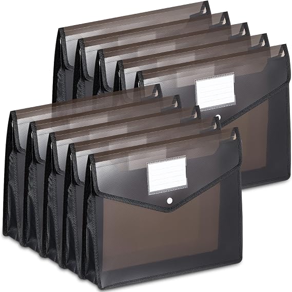 Epakh 10 Pcs Plastic File Folders B4 with Snap, Black, Horizontal