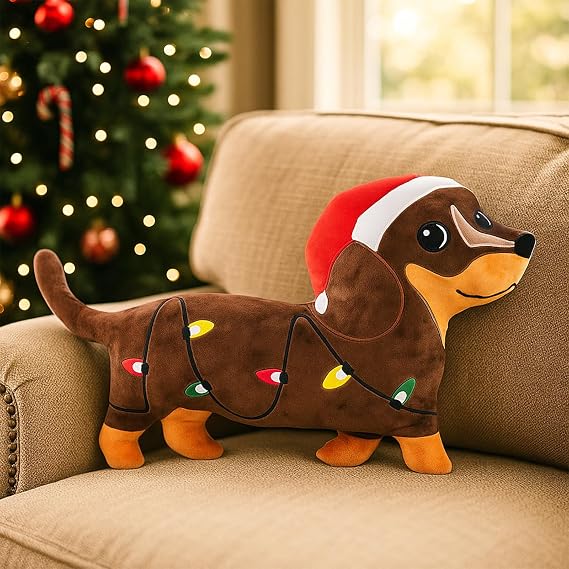 Tian Zhun Christmas Pillows Dachshund Pillows 13.8 x 12.21 Inch Dachshund Gifts Weiner Dog Gifts Christmas Holiday Decoration for Sofa