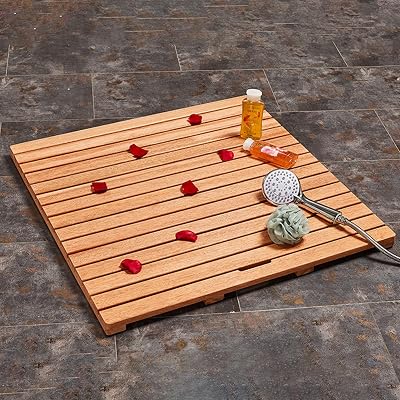 Kunovo Wooden Slats Bath Mat, Stable Bathroom Non Slip Shower Mat, Water Proof Shower Platforms for Outdoor CampingPotted Plant StandsLawn Size : 40cm15.7 x50cm19.7