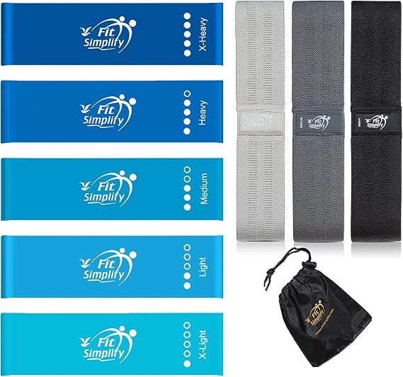 Fit Simplify Resistance Loop Exercise Bands and Fabric Resistance Hip Bands