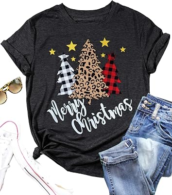 Towilliamsnya Christmas Shirts for Women Funny Christmas Graphic Tees Tops Xmas Holiday Short Sleeve Blouse Tops
