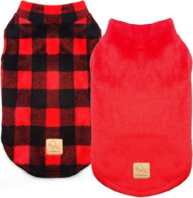 cyeollo 2 Pack Dog Sweater Buffalo Plaid Flannel Coat Doggie Vest Winter Coat Cold Weather Coats Sweatshirt Red Dog Clothes Pet Sweaters for Small Dogs Size S