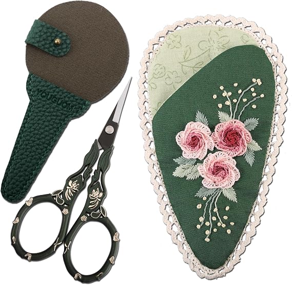 YOUGUOM Vintage Needlework Scissors and 1-Piece Handmade Scissor Cover Sheath for Craft, Sewing, Embroidery, Cross-stitch