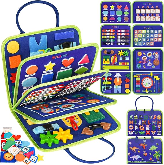 Asten Busy Board Montessori Toys for Toddlers: Busy Book Sensory Board Quiet Books Educational Activity Book for 3 4 5 Year Old Gifts for Boys Girls Kids, Toddler Travel Toys for Airplane Car (Blue)