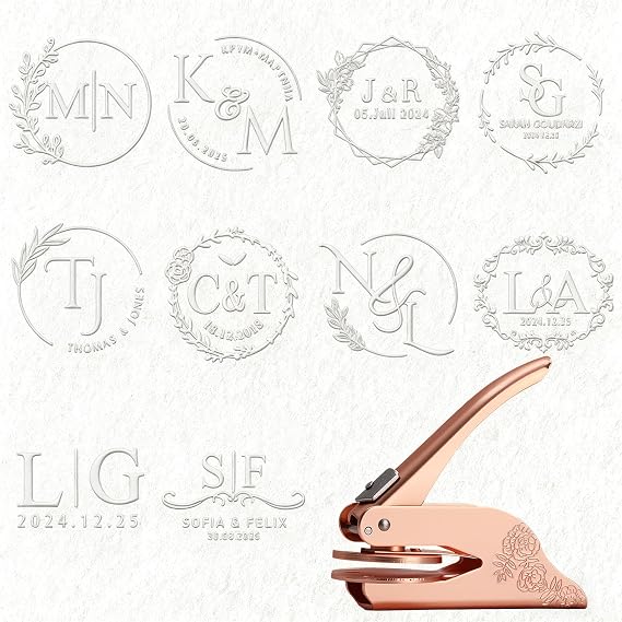 Personalized Wedding Embossing Stamp Machine, Custom Wedding Stamps, Can Print Names, Letters, and Initials. 1.6/2 Inch, Suitable for Wedding Invitations