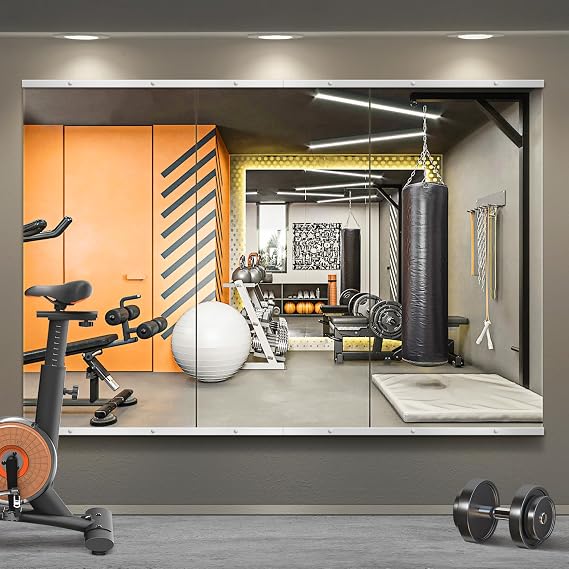 Home Gym Mirror for Wall, 48x24x3PCS Frameless Full Length Mirror, Silver