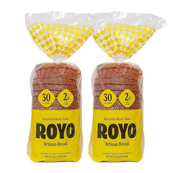 ROYO Artisan Bread 2-Pack | Low Carb | 30 Cal | 2g Net Carbs | High Fiber