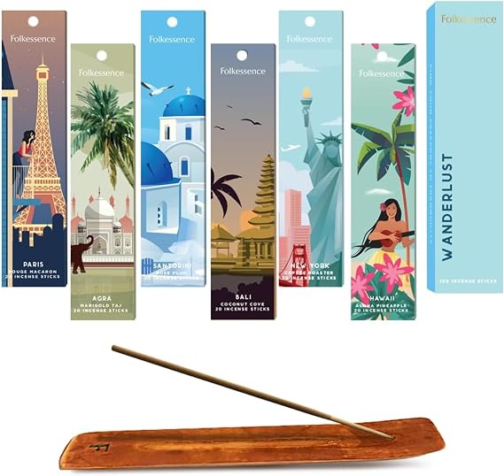 Folkulture Premium Incense Sticks with Holder - Set of 6 (120 Sticks) | No Charcoal, Organic, Non Toxic, 45 Mins Burn Time, Coconut, Coffee, Rose Incense for Energy, Relaxation, Aromatherapy