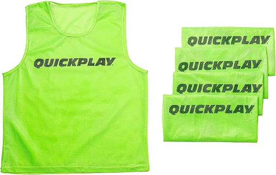 QUICKPLAY Soccer Training Pinnies Set of 5 - Scrimmage Vests, Kids & Adults | Lightweight breathable mesh, 6 color options, Stretch one-size fit, Team & club practice, Carry bag, Washable
