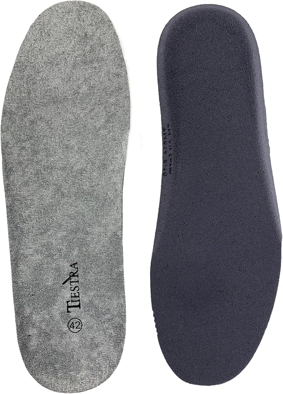 TIESTRA Cotton Terry Cloth Sockless Shoe Inserts - Breathable & Moisture-Wicking Foot Cushions | Shock Absorbing Thick Memory Foam Insoles for Barefoot Comfort| Washable Grey Men EU43/US 10