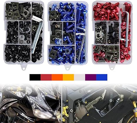 Motorcycle Fairing Bolt Kit, 177pcs M5 M6 Motorcycle Windscreen Screws Colorful Fasteners Fairing Bolts Nut Clips Kit for Kawasak Suzuki Honda Ducati Yamaha BMW GSXR Motorcycle(Black)