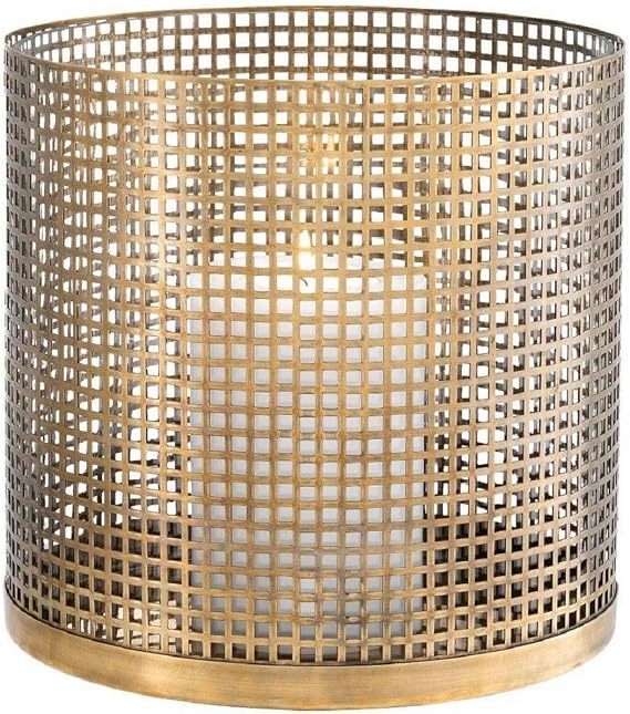 Casa Padrino luxury candle holder vintage brass Ø 25.5 x H. 25 cm - Round stainless steel and glass hurricane - Luxury decorative accessories