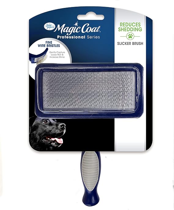 Four Paws Magic Coat Professional Series Grooming Brush for Dogs & Cats, Reduces Shedding, Stimulates Coat's Natural Oils, Ergonomic Design, Ideal for Medium, Long, Curly, and Wiry Coats