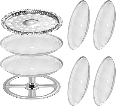 Sabary 8 Pcs French Press Filter Replacement Parts 6 Pcs Stainless Steel Mesh French Press Screen with Spiral Disk and Cross Disk for 1000 ml, 34 oz, 3.75 Inch Wide Coffee Makers and Tea Machines
