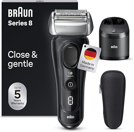 Braun Series 8 Men's Electric Shaver with 4+1 Shaving Head Electric Shaver Precision Long Hair Trimmer Cleaning Station 60 Minutes Running Time Wet & Dry Made in Germany 8560cc Black