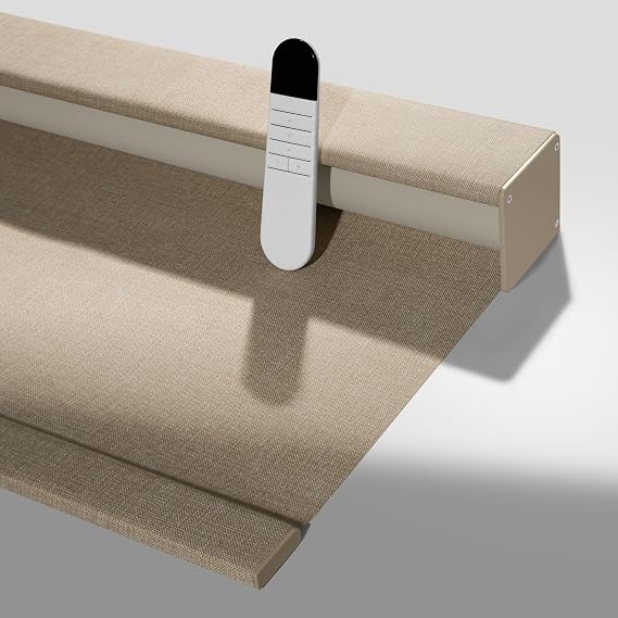 Boolegon Motorized Roller Blinds with Remote Control, Blackout Linen Fabric-Matched Automatic Roller Shades for Windows, Rechargeable Electric Window Shades for Home, Office, Beige, Custom Now.