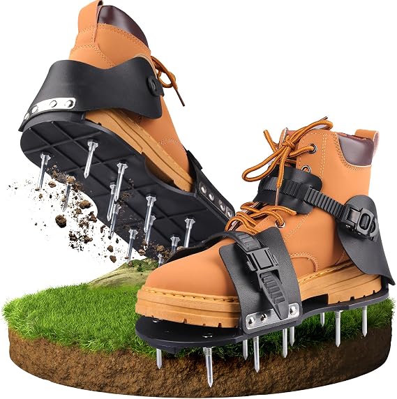 Lawn Aerator Shoes, Pre-Assembled Grass Aerator Shoes for Lawn Aerator Shoes with Loop Straps and Snap-On Buckle, One Size Fits All Spiked Shoes - Soil Yard Aerator Tool for Aerating Patio Garden