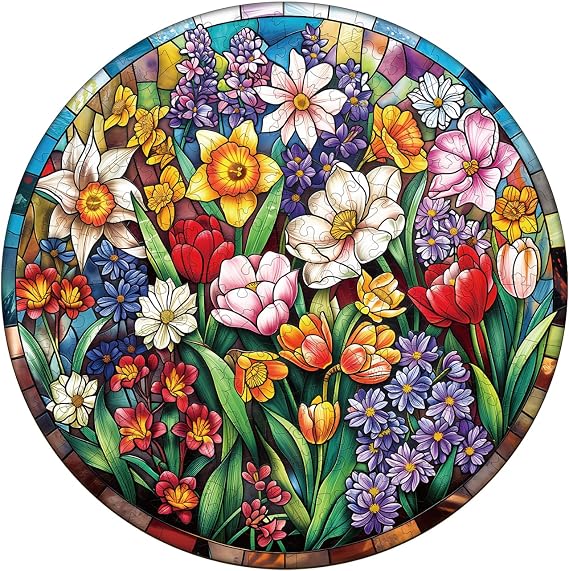 WOODBESTS Wooden Puzzles for Adults(100 Pieces-8.5 * 8.5in) Stained Glass Flowers Wood Puzzles Adult-Unique Shape Wooden Jigsaw Puzzles with Wooden Storage Box-Personalized Gifts for Puzzle Lovers