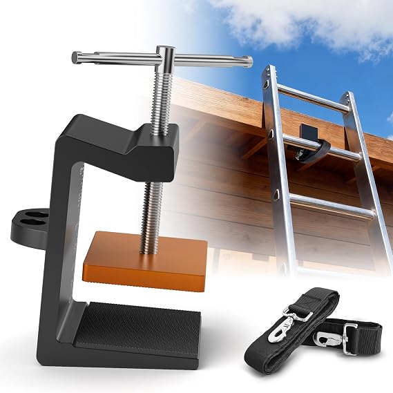 Ladder Stability Anchor,Ladder Satety Clamp with 2FT & 3FT Ladder Straps | Heavy-Duty Ladder Stabilizer, Portable Ladder Gutter Guard,Anti-slip Fall Protection Kit,Ladder Safety Devices for Work Alone