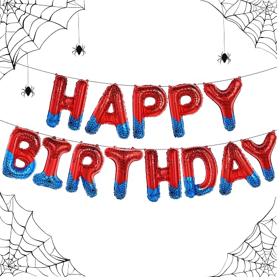 Spider Theme Happy Birthday Banner Party Decorations Balloons Letters Signs Superhero Party Supplies for Boy