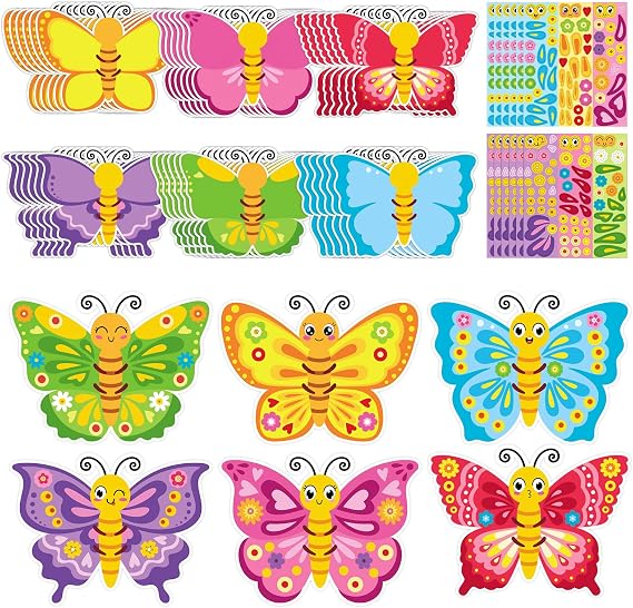 Hedeey 36 Packs Spring Butterflies Craft Kits for Kids,Make Your Own Butterfly Paper Craft Set, Spring DIY Art Craft Kits for School Home Game Activities (Butterfly 36)