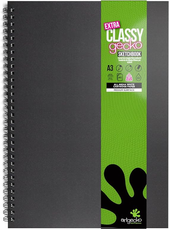 A3 Sketch Book Artgecko - Hardcover Spiral Bound, 80 Pages (40 Sheets) 200gsm Thick Paper Drawing Pad, A4 Sketchbook for Sketching, Drawing, Pencil & Charcoal, Ideal for Artists, Art Projects