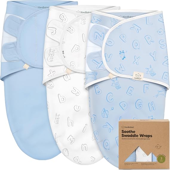 KeaBabies 3-Pack Organic Baby Swaddles for Newborns (ABC Land Cloud, 0-3M)