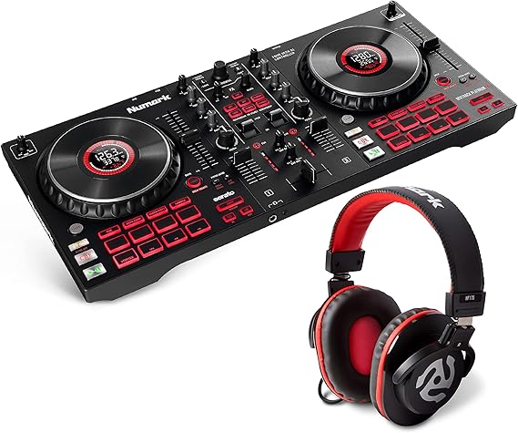 DJ Controller with Headphones - Numark Mixtrack Platinum FX DJ Controller with 4 Deck Control, DJ Mixer and Numark HF175 DJ Headphones with closed back over ear design