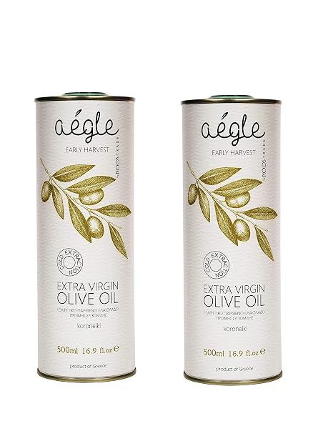Aegle Grünes Olivenöl aus Unreifen Oliven Natives Extra Kaltextraktion - frühe Ernte - Sorte Koroneiki Messenien Griechenland - 2 X 500 ml Dose