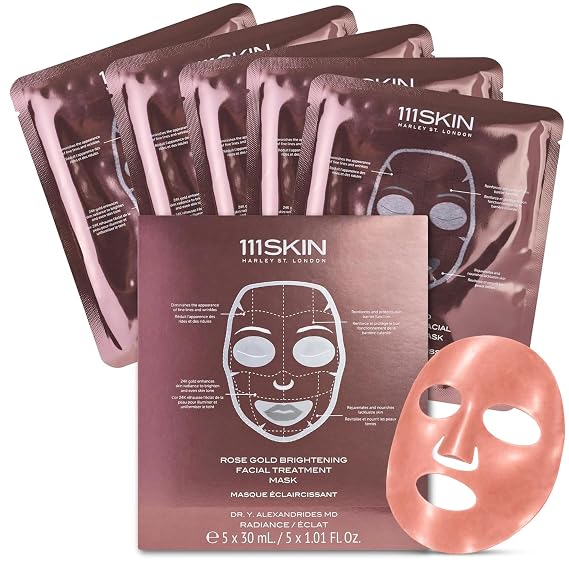 111SKIN Rose Gold Brightening Facial Treatment Mask, Set of 5 | For Hydration & Radiance, The Ultimate Pre-Event Mask, Fragrance-Free, 1.01 oz each