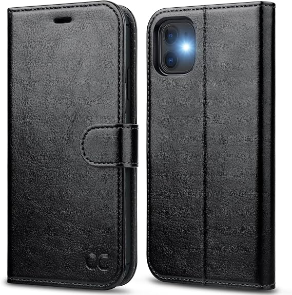 OCASE Compatible with iPhone 11 Wallet Case with Card Holder, PU Leather Flip Case with Kickstand and Magnetic Closure, TPU Shockproof Interior Protective Cover 6.1 Inch 2019 (Black)