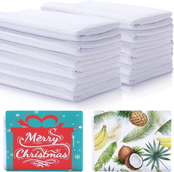 Sublimation Kitchen Towel Blanks 16 x 24Inch, Microfiber Waffle Weave Sublimation Tea Towels Fast Drying Absorbent for Home Kitchen Gifts(24 Pieces)