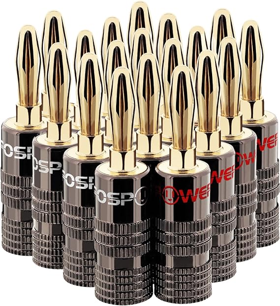 FosPower Banana Plugs 10 Pairs / 20 pcs, Closed Screw 24K Gold Plated Speaker Plug Connectors for Speaker Wire, Wall Plate, Home Theater, Audio/Video Receiver, Amplifiers and Sound Systems