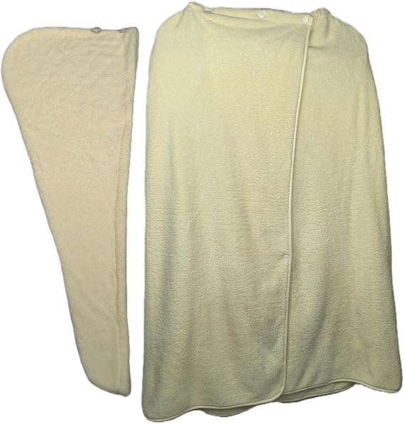SOFTBATFY Women Microfiber Bath Wrap Towel and Hair Drying Towel - Adjustable Soft Body Wraps Dress with Hair Towel (Beige)