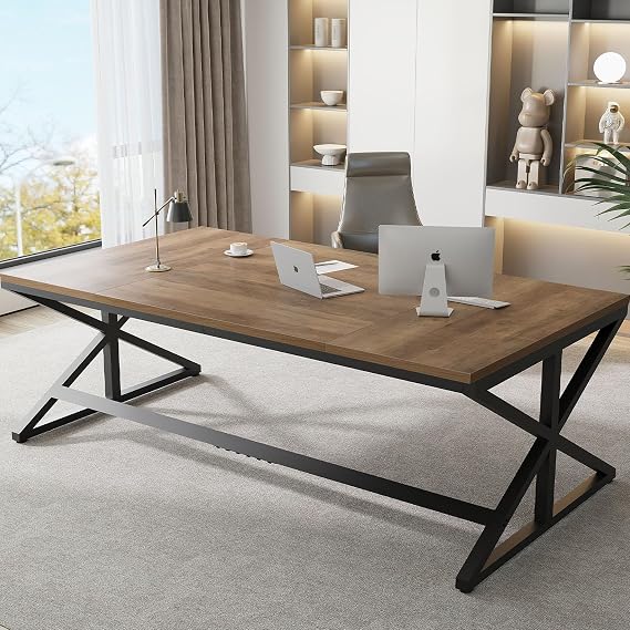 IBF 180cm Light Oak Gaming Desk 2 Person computer Office Large Modern Desk | Work Writing Table for 2 Person, Farmhouse Double Workstation Executive Desk with Storage in Bedroom
