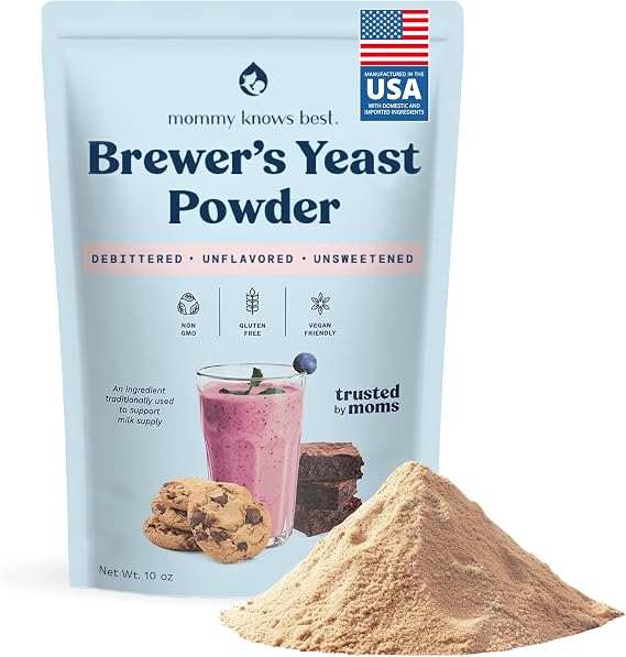 Mommy Knows Best Brewer's Yeast Powder for Lactation Support for Breastfeeding | Mild-Tasting, Debittered, Delicious in Lactation Cookies, Smoothies, Lactation Recipes, Gluten-Free, 10 oz