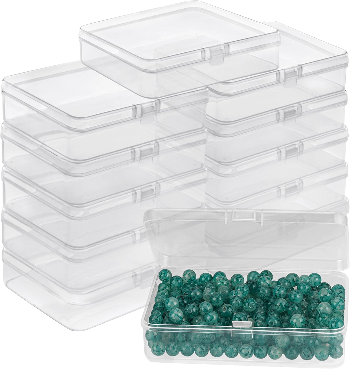 BELLE VOUS Small Plastic Containers with Lids 12 Pack - Clear Plastic Storage Boxes with Hinged Lids - Bead Storage Box for Pills, Beads, Jewellery & Craft Items