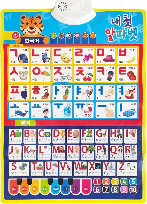 Korean Alphabet Poster for Kids, Interactive Alphabet Wall Chart, Learn Korean Letters and Words, Korean Learning Toys for Beginners