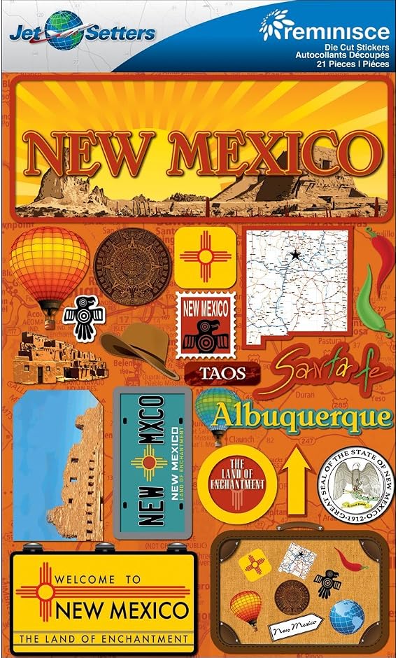 Reminisce Jet Setters State Dimensional Stickers 4.5"X7.5"-New Mexico -JST00-30